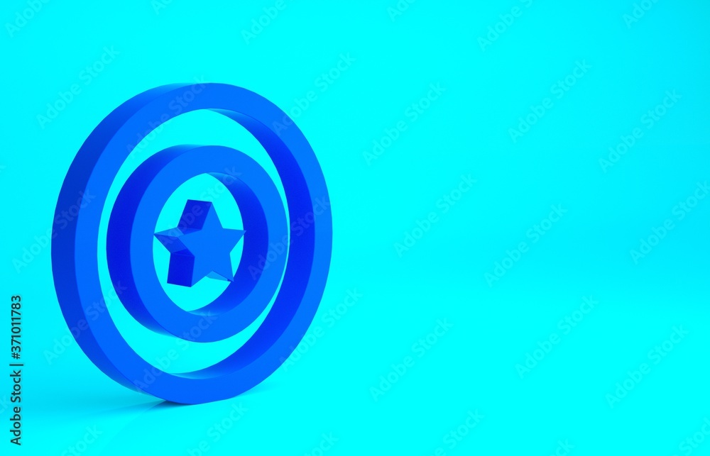 Blue American star shield icon isolated on blue background. United States of America country flag. 4th of July. USA Independence day. Minimalism concept. 3d illustration 3D render. Blue American star shield icon isolated on blue background. United States of America country flag. 4th of July. USA Independence day. Minimalism concept. 3d illustration 3D render.