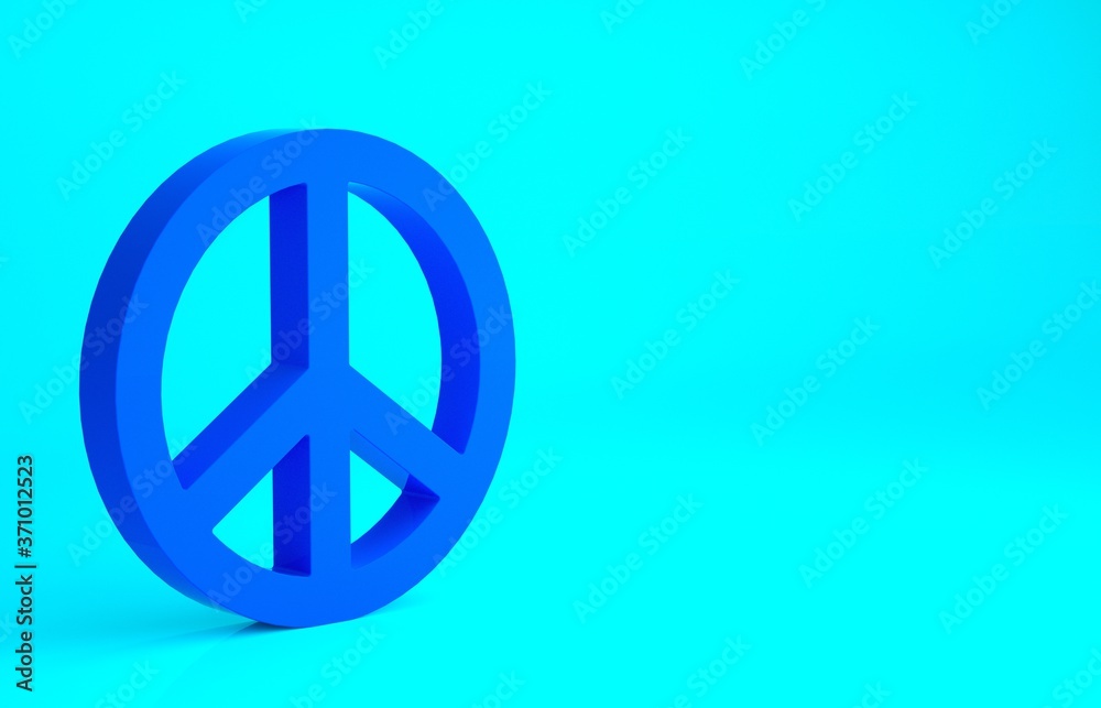 Blue Peace icon isolated on blue background. Hippie symbol of peace. Minimalism concept. 3d illustration 3D render. Blue Peace icon isolated on blue background. Hippie symbol of peace. Minimalism concept. 3d illustration 3D render.