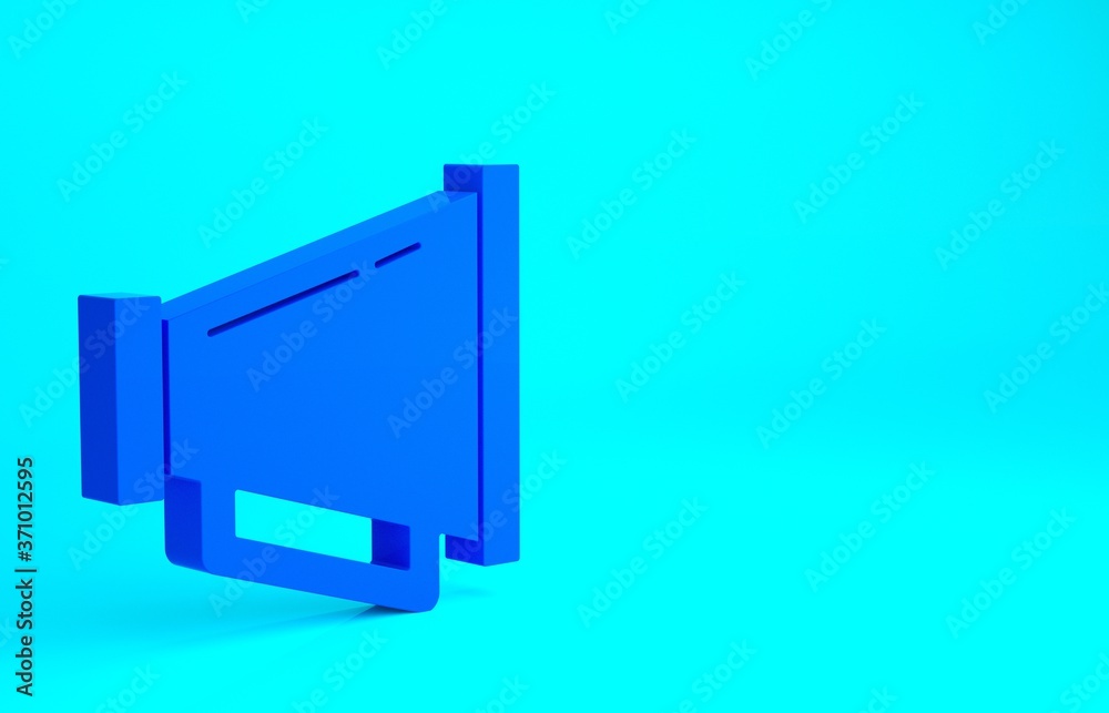 Blue Megaphone icon isolated on blue background. Speaker sign. Minimalism concept. 3d illustration 3D render. Blue Megaphone icon isolated on blue background. Speaker sign. Minimalism concept. 3d illustration 3D render.