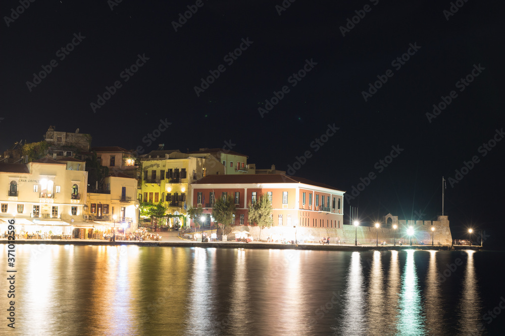 Fototapeta premium Hania city view at night. Crete island, Greece.