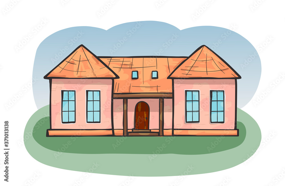 Doodle house, cartoon scribble style vector illustration.