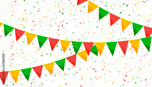 Paper bunting party flags isolated on white