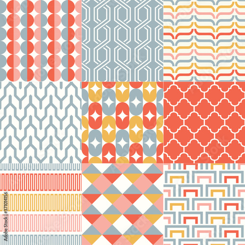 Retro abstract seamless pattern set. Modern vector repeated geometric background. Interior wallpaper