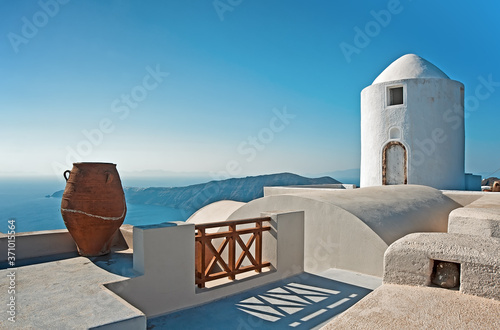 The architecture of Imerovigli  Santorini  Greece