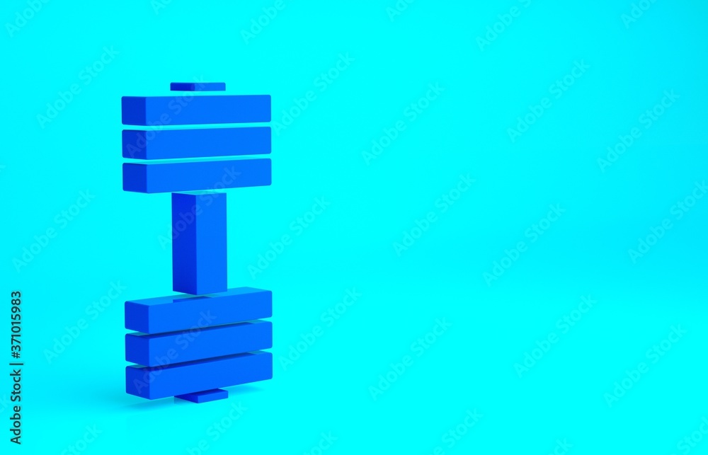 Blue Dumbbell icon isolated on blue background. Muscle lifting icon, fitness barbell, gym, sports equipment, exercise bumbbell. Minimalism concept. 3d illustration 3D render. Blue Dumbbell icon isolated on blue background. Muscle lifting icon, fitness barbell, gym, sports equipment, exercise bumbbell. Minimalism concept. 3d illustration 3D render.