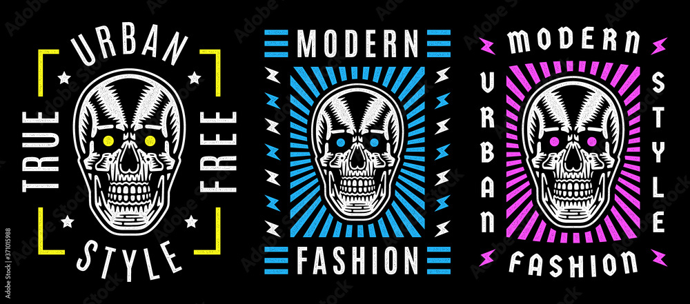 Naklejka premium Vintage white skull. Retro print for t-shirt. Modern fashion.