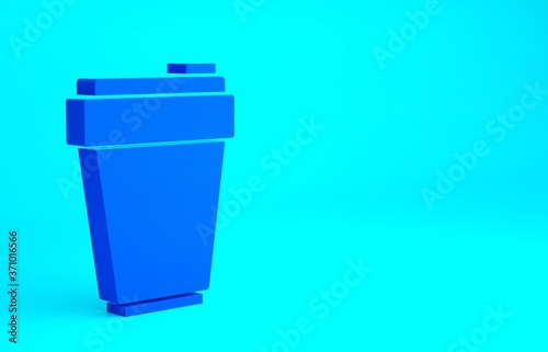 Blue Fitness shaker icon isolated on blue background. Sports shaker bottle with lid for water and protein cocktails. Minimalism concept. 3d illustration 3D render.