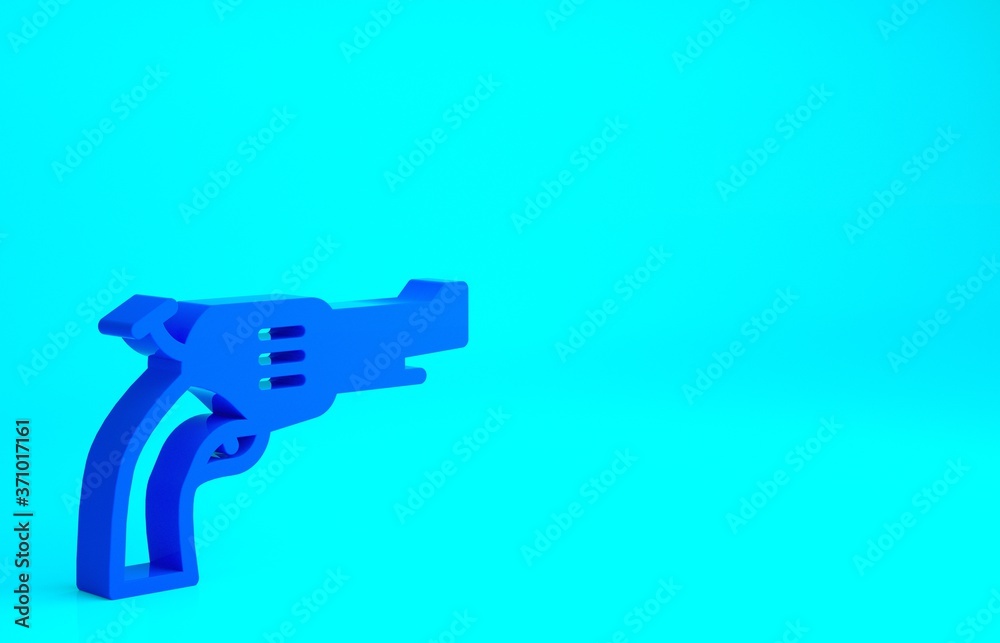 Blue Revolver gun icon isolated on blue background. Minimalism concept. 3d illustration 3D render. Blue Revolver gun icon isolated on blue background. Minimalism concept. 3d illustration 3D render.