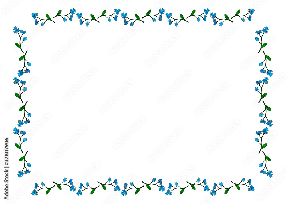 Frame with stylish flowers forget-me-not on white background. Vector image. Frame with stylish flowers forget-me-not on white background. Vector image.
