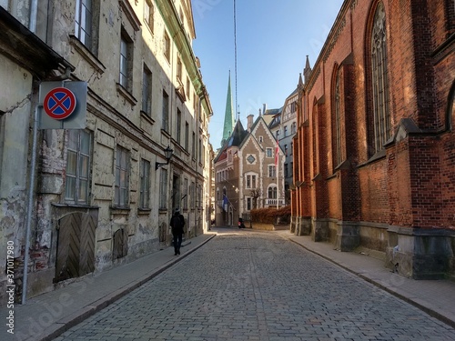 Narrow street in the old town Riga