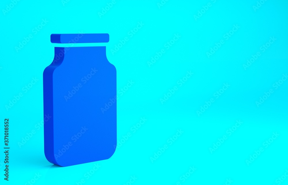 Blue Glass jar with screw-cap icon isolated on blue background. Minimalism concept. 3d illustration 3D render.