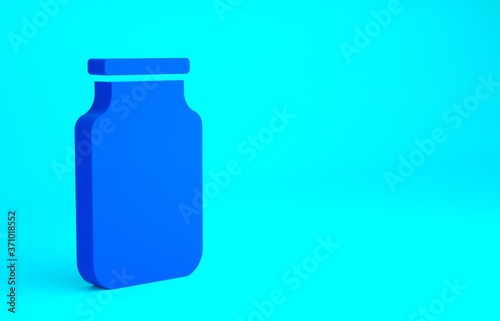 Blue Glass jar with screw-cap icon isolated on blue background. Minimalism concept. 3d illustration 3D render.