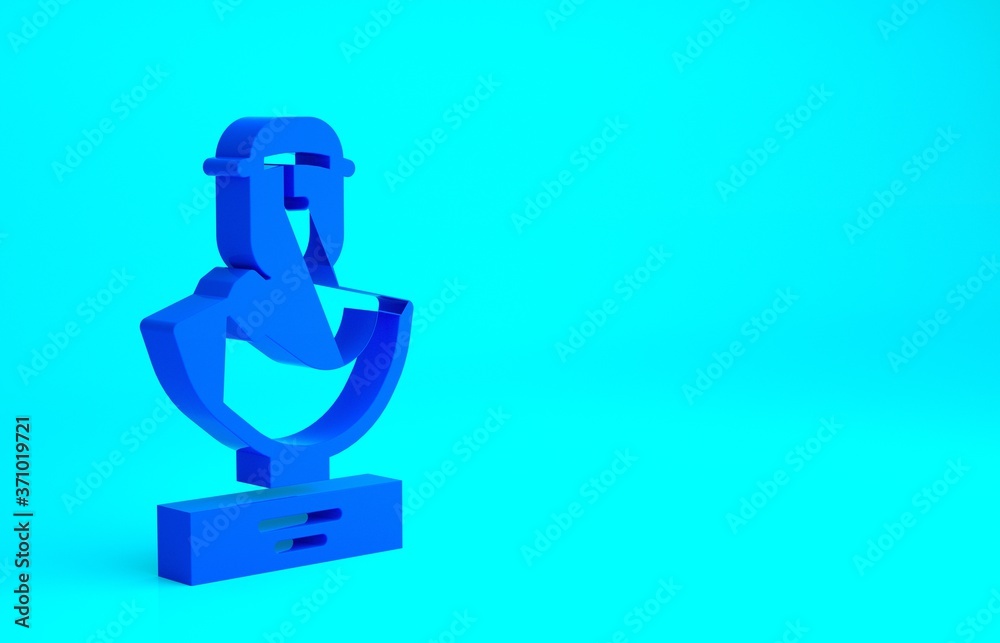 Blue Ancient bust sculpture icon isolated on blue background. Minimalism concept. 3d illustration 3D render.