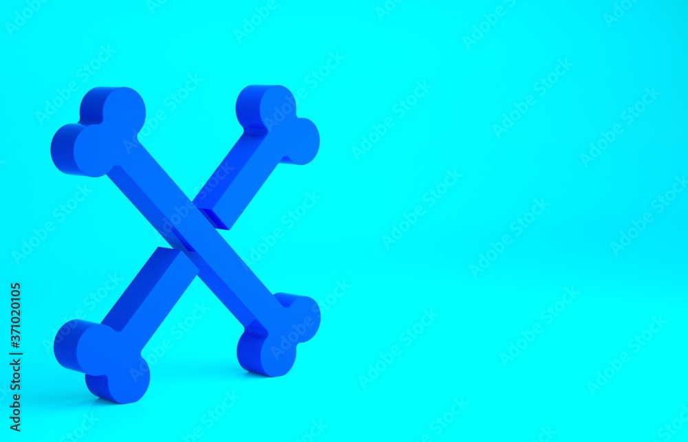 Blue Crossed human bones icon isolated on blue background. Minimalism concept. 3d illustration 3D render. Blue Crossed human bones icon isolated on blue background. Minimalism concept. 3d illustration 3D render.