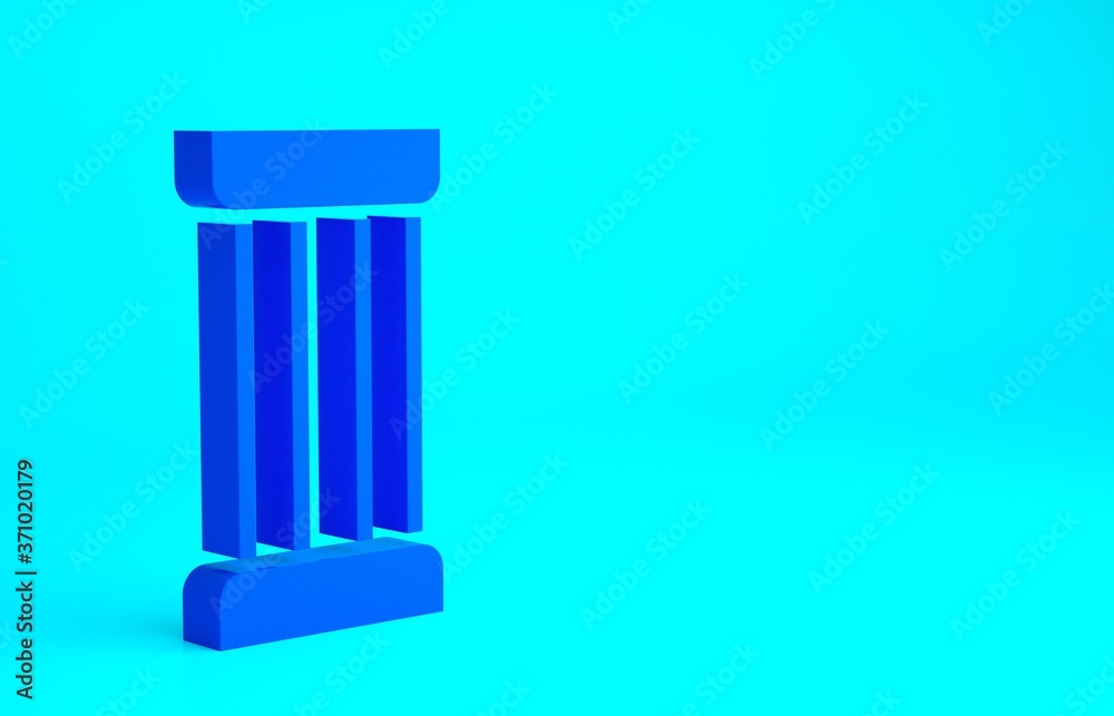 Blue Ancient column icon isolated on blue background. Minimalism concept. 3d illustration 3D render.