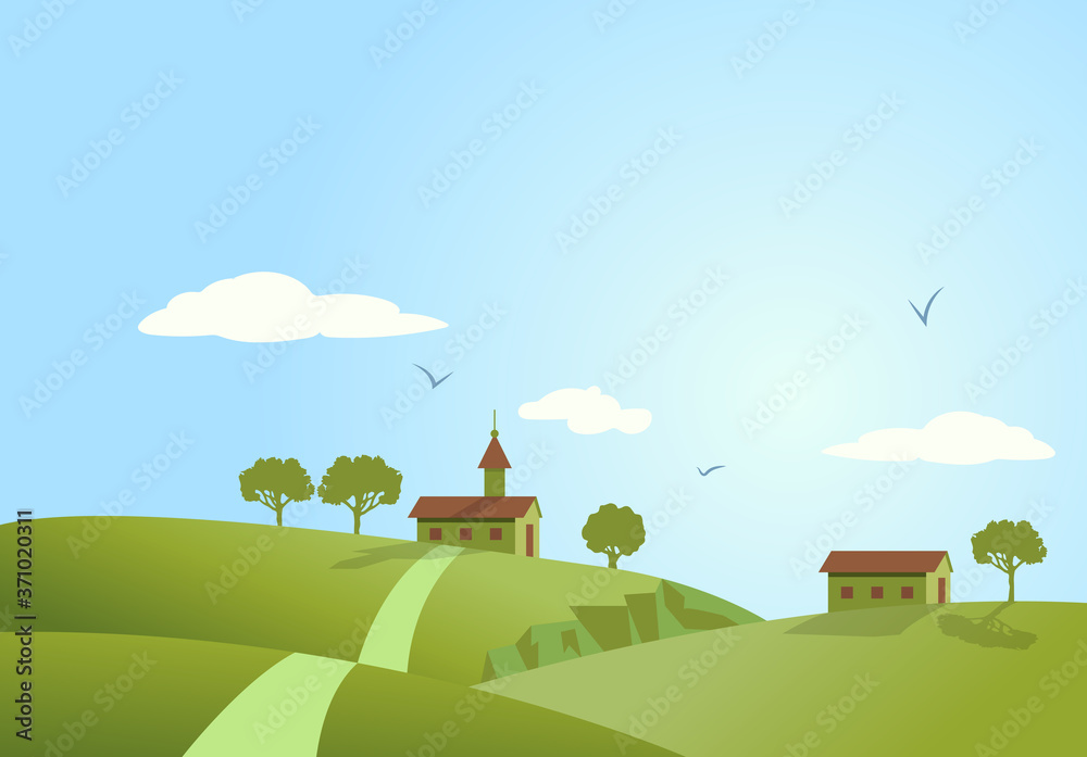 Landscape with village vector illustration