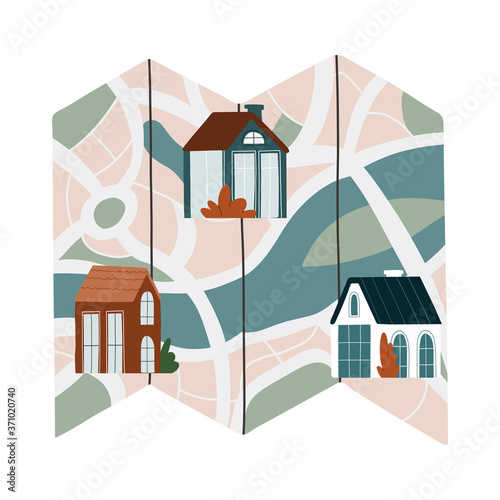 Real estate infographic pointing to the house on the map. The best location