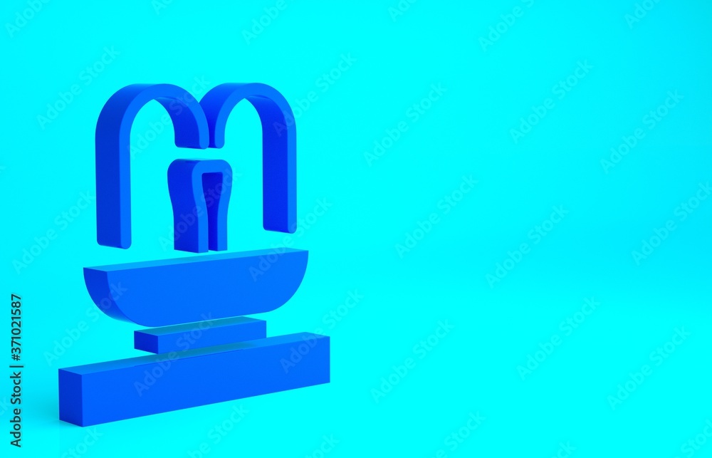 Blue Fountain icon isolated on blue background. Minimalism concept. 3d illustration 3D render. Blue Fountain icon isolated on blue background. Minimalism concept. 3d illustration 3D render.