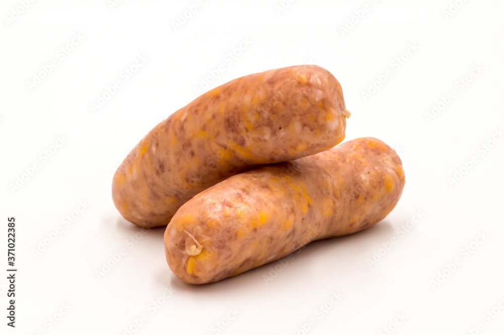 two white sausages with raw cheese two white sausages with raw cheese