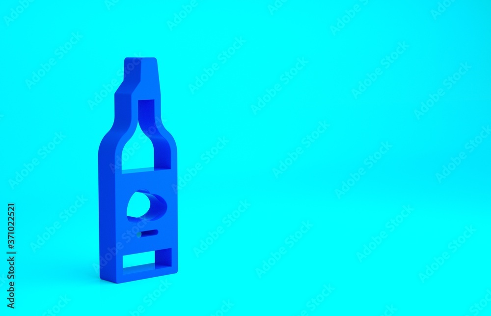 Blue Bottle of olive oil icon isolated on blue background. Jug with olive oil icon. Minimalism concept. 3d illustration 3D render. Blue Bottle of olive oil icon isolated on blue background. Jug with olive oil icon. Minimalism concept. 3d illustration 3D render.
