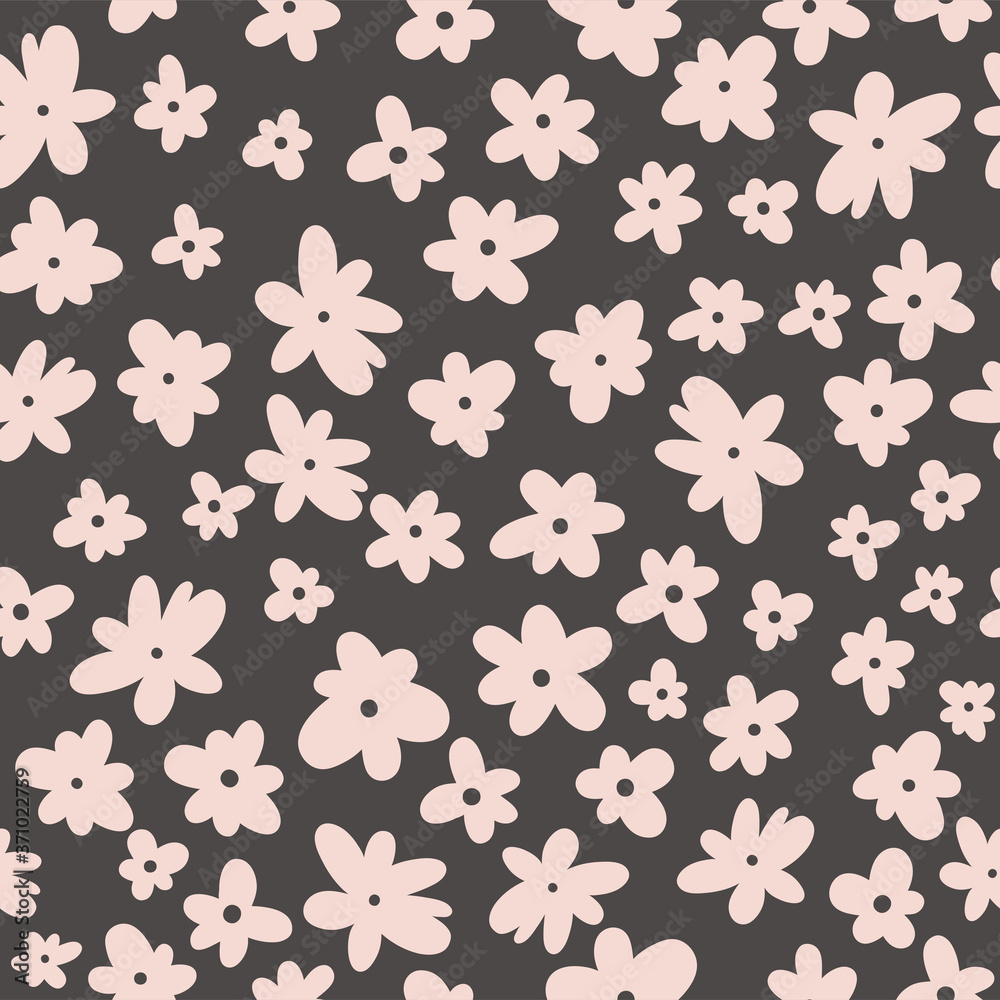 Vector seamless pattern on black. Floral background with flowers. Natural design.