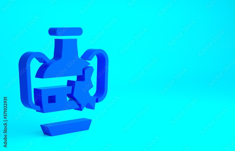 Blue Broken ancient amphorae icon isolated on blue background. Minimalism concept. 3d illustration 3D render. Blue Broken ancient amphorae icon isolated on blue background. Minimalism concept. 3d illustration 3D render.