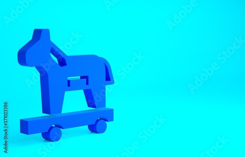 Blue Trojan horse icon isolated on blue background. Minimalism concept. 3d illustration 3D render.