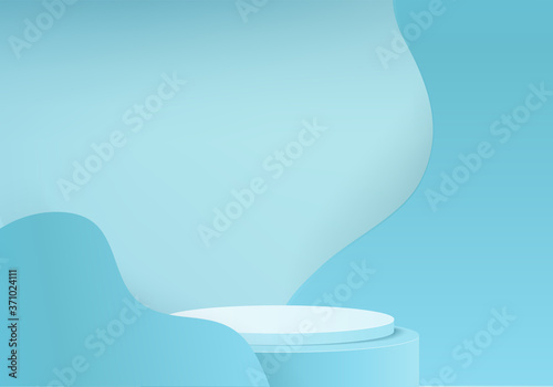 Cylinder abstract minimal scene with geometric platform. Summer background vector 3d rendering with podium. stand to show cosmetic products. Stage Showcase on pedestal modern 3d studio blue pastel