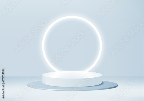 Cylinder abstract minimal scene with geometric platform. Summer background vector 3d rendering with podium. stand to show cosmetic products. Stage Showcase on pedestal modern 3d studio blue pastel