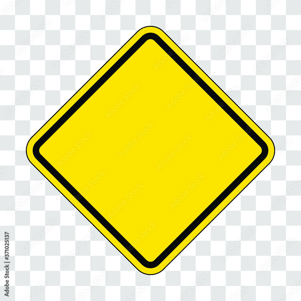 Yellow diamond blank warning sign, frame for your message or image. Flat vector graphic, isolated on transparent background, EPS8.