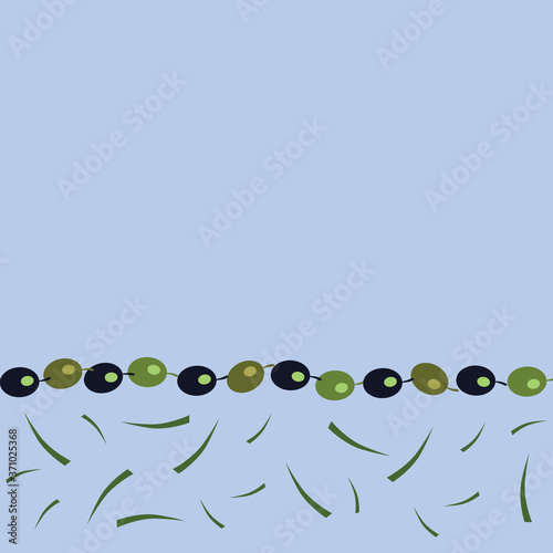 Greek Green Blue Olives Border Design Vector Illustration 