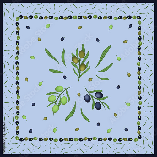 Greek Green Olives Scarf Design Vector Illustration 