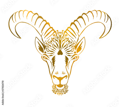 Capricorn is the sign of the zodiac. The goat's head. T-shirt print. Mixed media. Vector illustration