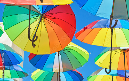 Beautiful view of colorful umbrellas