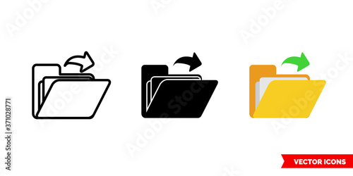 Open file icon of 3 types color, black and white, outline. Isolated vector sign symbol.