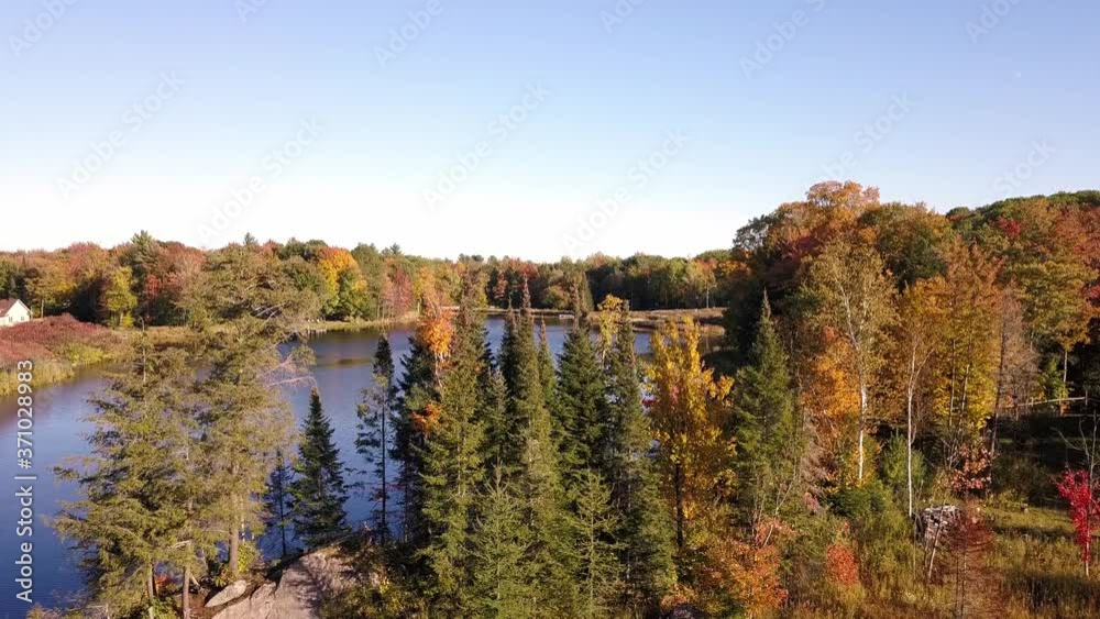 Beautiful landscape by the lake in Autumn, rising up from behind colorful trees revealing the surrounding on a sunny day Beautiful landscape by the lake in Autumn, rising up from behind colorful trees revealing the surrounding on a sunny day
