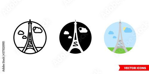 Paris icon of 3 types color, black and white, outline. Isolated vector sign symbol.