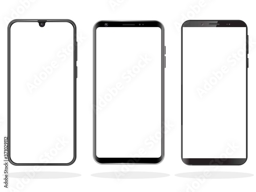 High quality realistic trendy no frame smartphone with blank white screen. Mockup phone for visual ui app demonstration. Vector mobile set device concept. Detailed Mockup Smartphone