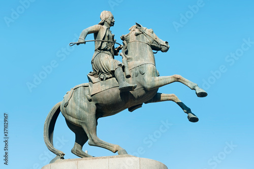 The statue of Georgios Karaiskakis on a horse in Athens, Greece