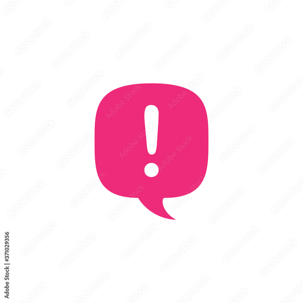 Exclamation mark. Chat bubble. Hazard warning symbol. Flat design style. Stock vector illustration isolated on white background Exclamation mark. Chat bubble. Hazard warning symbol. Flat design style. Stock vector illustration isolated on white background