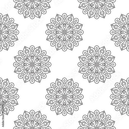 Abstract seamless pattern with mandala flower. Polka dot mosaic, tile. Floral background. Vector illustration. 