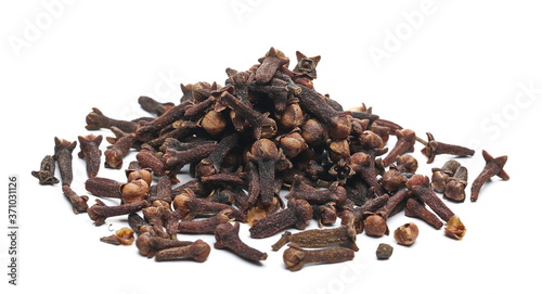 Dry cloves isolated on white background, top view