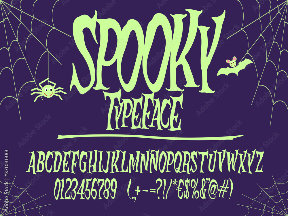 Obraz premium Spooky font. Halloween letters. Vector alphabet with numbers and glyphs.