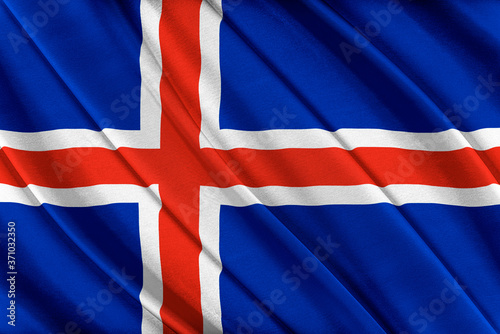 Colorful Iceland flag waving in the wind. 3D illustration.