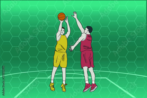 Dos jugadores de basquet en acción