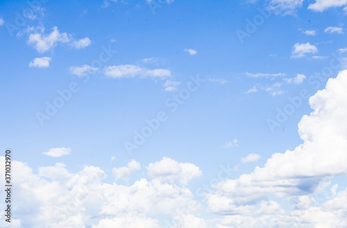 A large group of white clouds floating in the sky with copy space for text