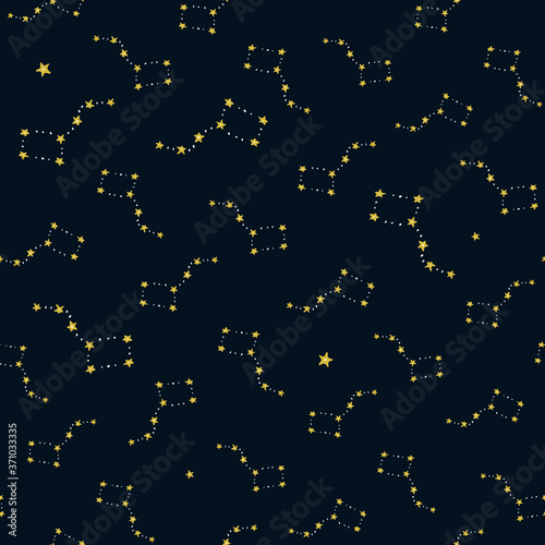 Consellation of stars in the sky hand drawn vector cartoon seamless pattern