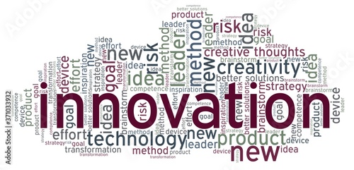 Innovation word cloud isolated on a white background.