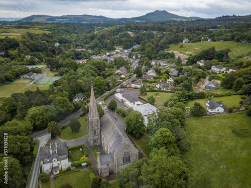 Aerial View of Enniskerry Church and Village with Bray Head and Sugar Loaf