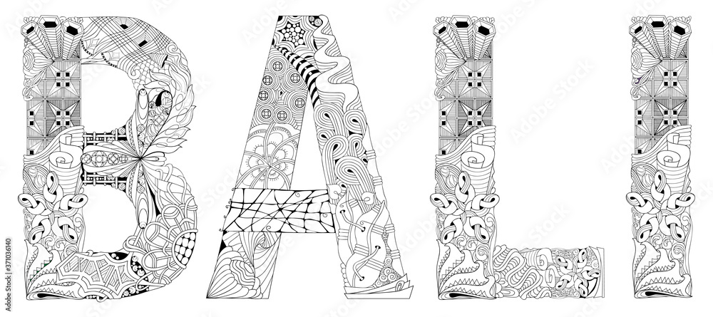 Word BALI. Vector decorative zentangle object for coloring Stock Vector ...